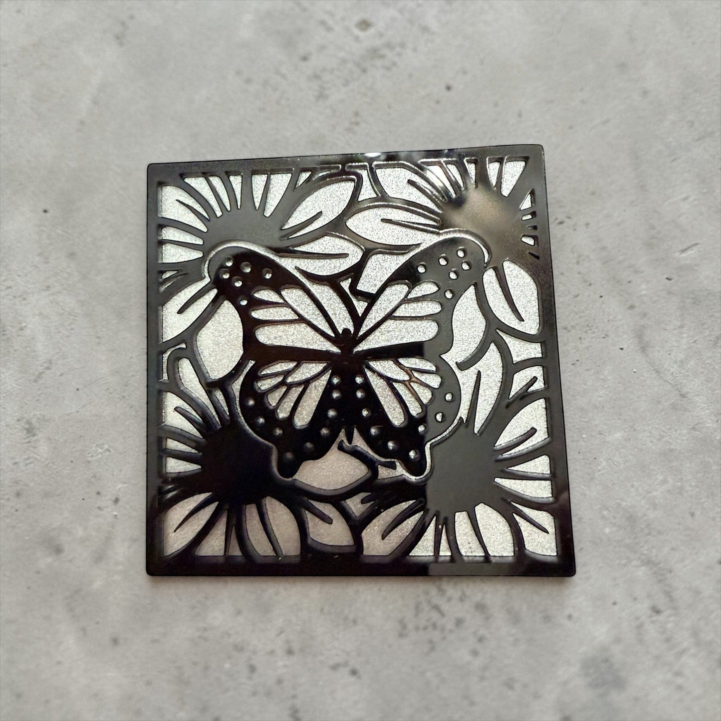 C2 Creative Crafts black metal butterfly and sunflower decorative paper craft element, 3x3 inches.
