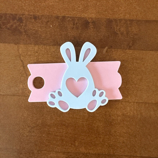 C2 Creative Crafts pale bunny with heart cutout on pink banner, acrylic Stanley cup topper